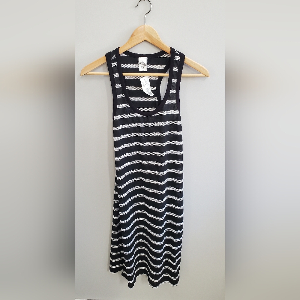 cover me swim Black and White Striped Sleeveless cover Dress. size small NWT